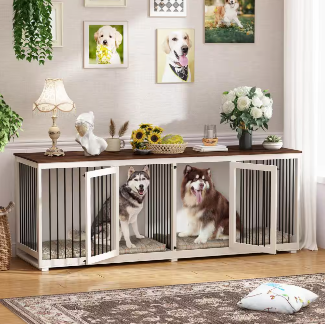 94.5" Extra-Large Wooden Dog Crate: Heavy-duty kennel with divider for 2 XXL dogs. Durable and spacious!