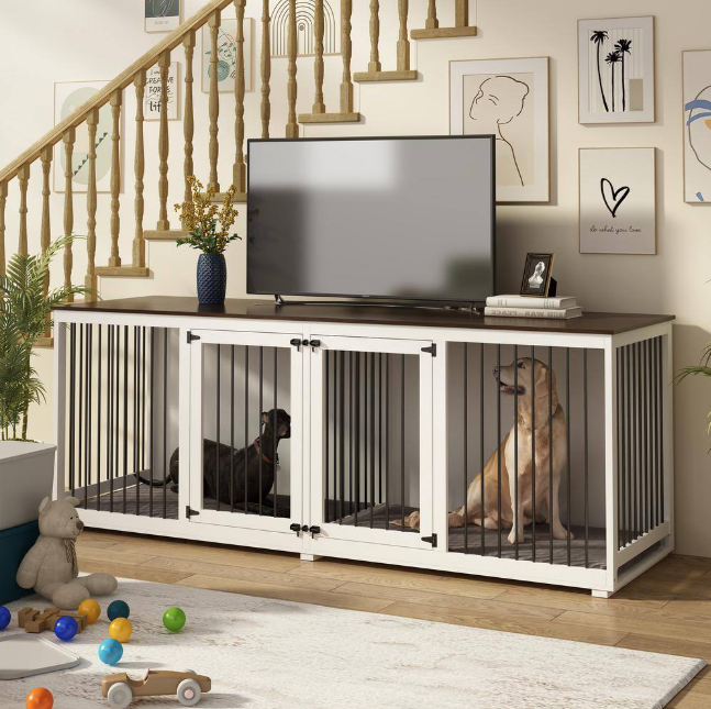 94.5" Extra-Large Wooden Dog Crate: Heavy-duty kennel with divider for 2 XXL dogs. Durable and spacious!