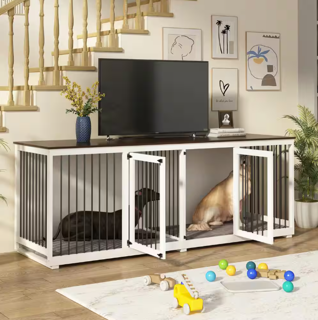 94.5" Extra-Large Wooden Dog Crate: Heavy-duty kennel with divider for 2 XXL dogs. Durable and spacious!