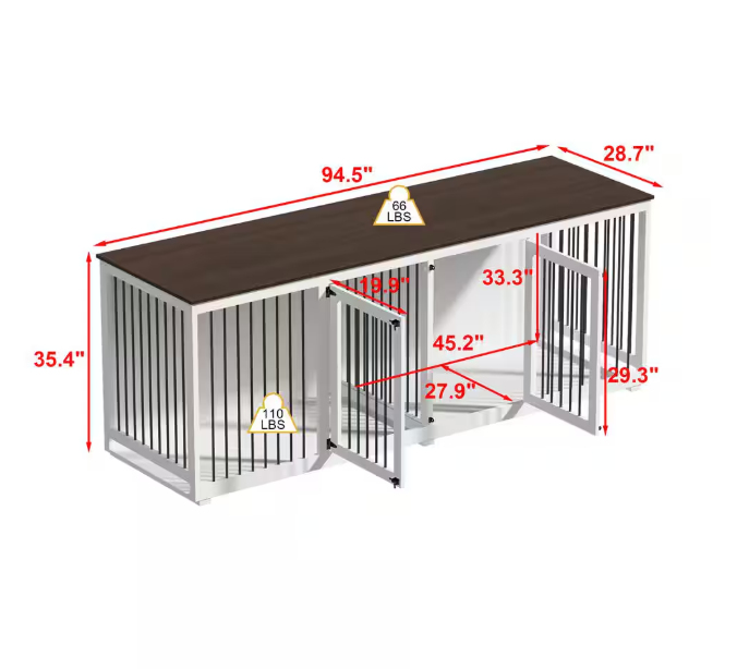 94.5" Extra-Large Wooden Dog Crate: Heavy-duty kennel with divider for 2 XXL dogs. Durable and spacious!