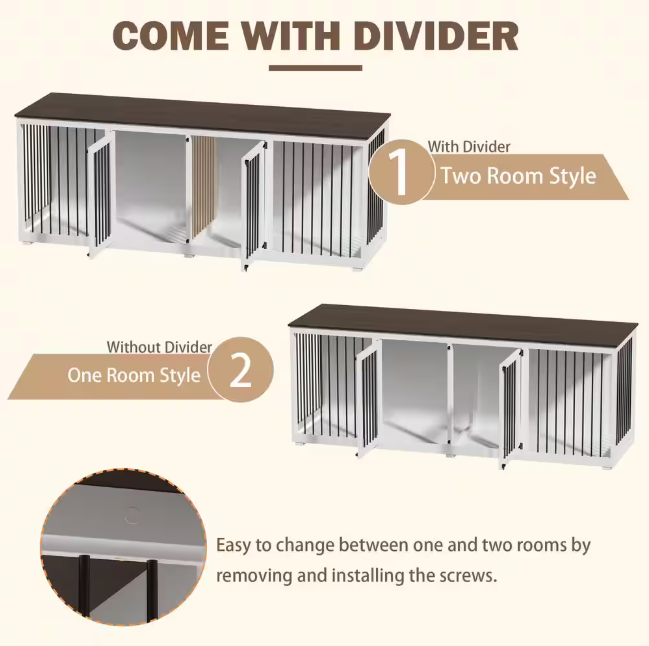 94.5" Extra-Large Wooden Dog Crate: Heavy-duty kennel with divider for 2 XXL dogs. Durable and spacious!