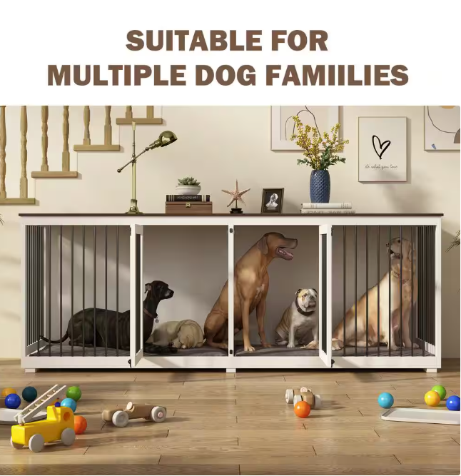 94.5" Extra-Large Wooden Dog Crate: Heavy-duty kennel with divider for 2 XXL dogs. Durable and spacious!