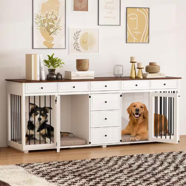 XL Indoor Wooden Dog Cage: Heavy-duty furniture style with 8 drawers, perfect for large dogs!