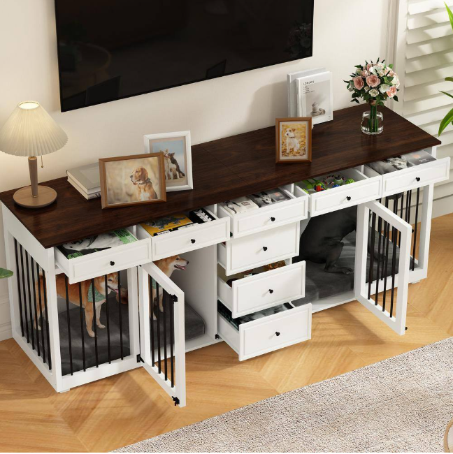 XL Indoor Wooden Dog Cage: Heavy-duty furniture style with 8 drawers, perfect for large dogs!