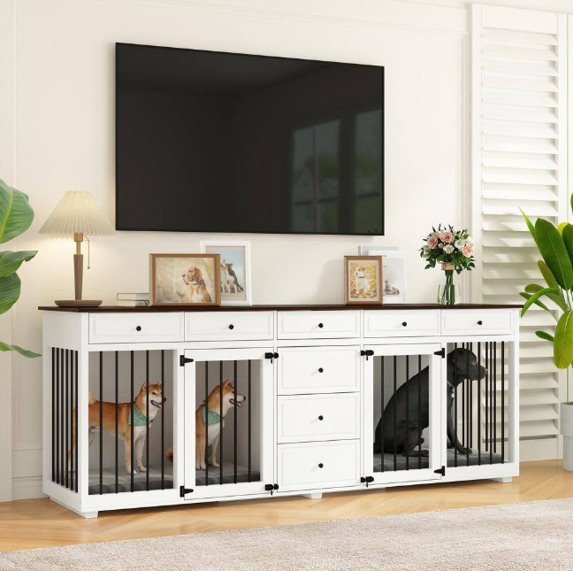 XL Indoor Wooden Dog Cage: Heavy-duty furniture style with 8 drawers, perfect for large dogs!