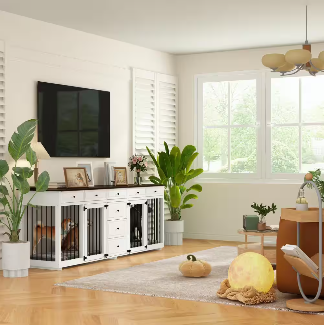 XL Indoor Wooden Dog Cage: Heavy-duty furniture style with 8 drawers, perfect for large dogs!