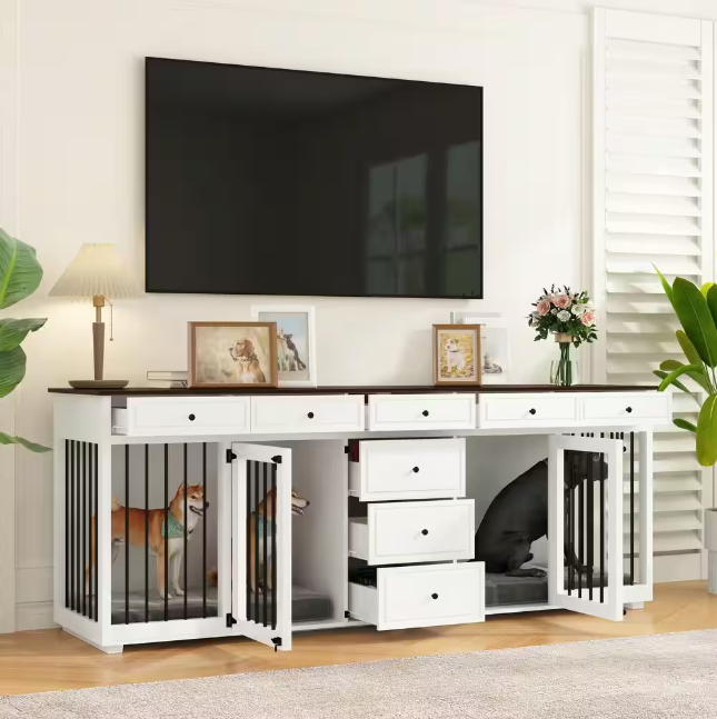 XL Indoor Wooden Dog Cage: Heavy-duty furniture style with 8 drawers, perfect for large dogs!