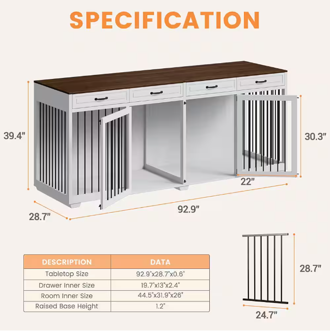 92.9" XL Indoor Wooden Dog Cage: Stylish furniture-style dog house, perfect for large dogs!