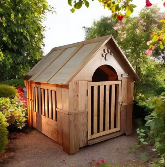 Elegant solid wood large dog house in the garden