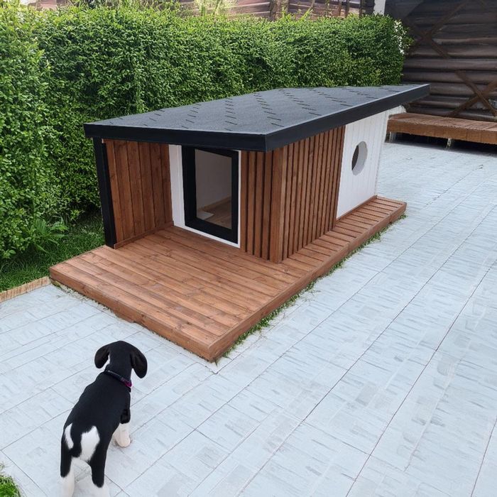 Thermally insulated dog kennel with underfloor heating and exterior LED lighting.